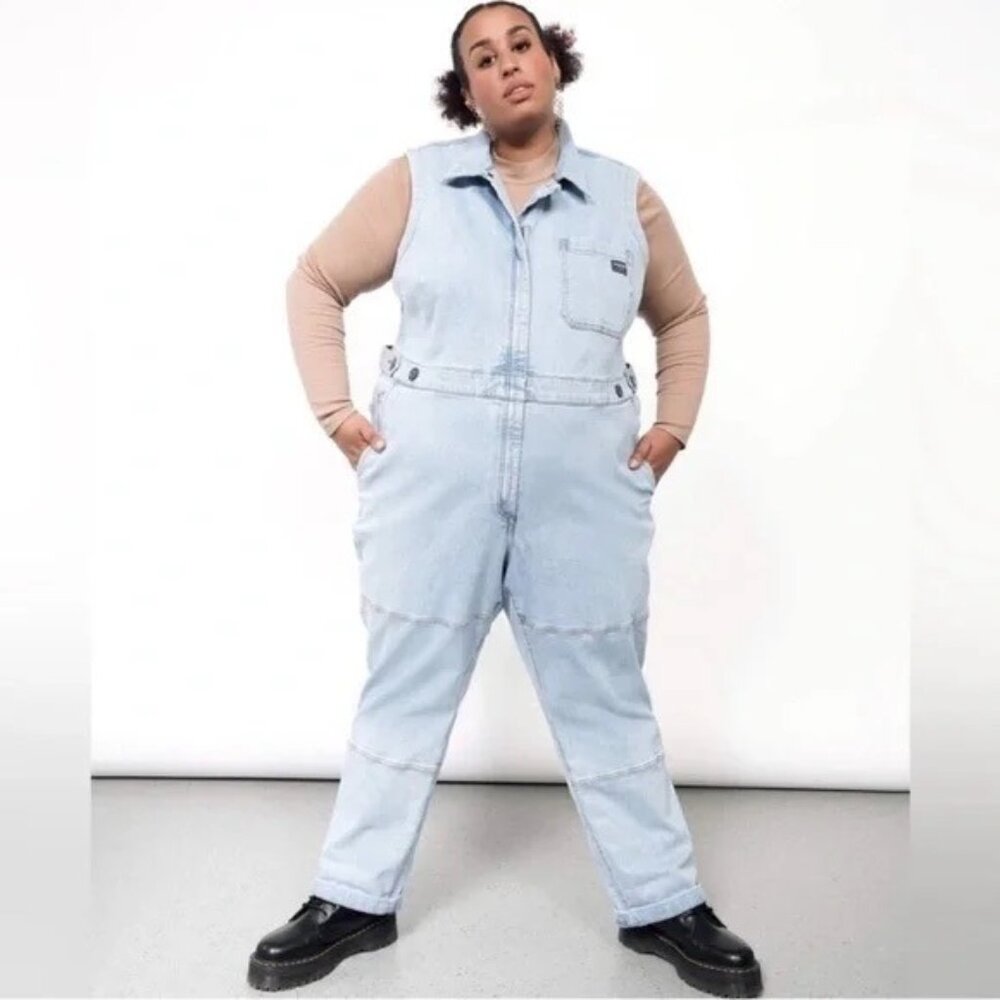 Wildfang Essential Denim Sleeveless High Waisted Coverall